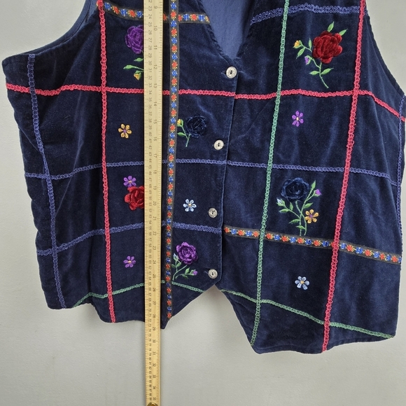 STUDIO COLLECTION Vintage Velvet Embroidered Vest Floral‎ Navy Womens Sz 20W - Picture 9 of 10